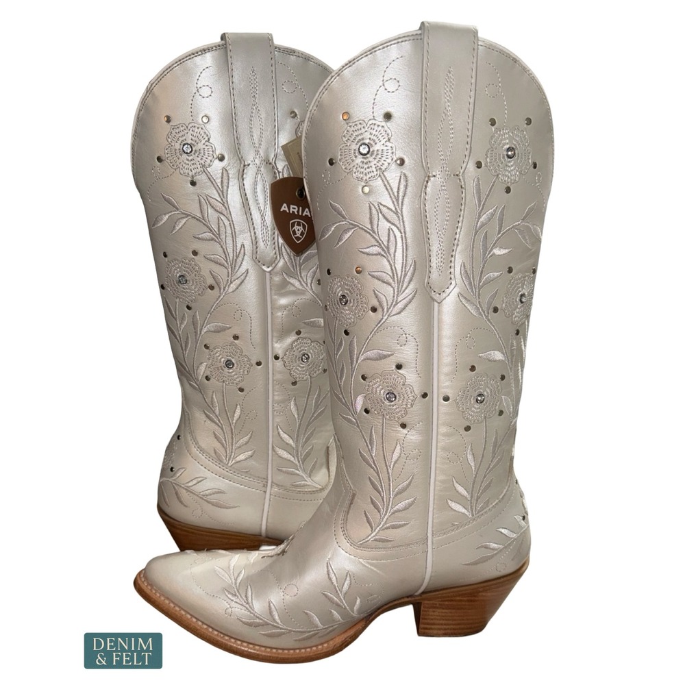 NEW Ariat Romance Pearly White Floral Rhinestone Western Cowboy Boots 7.5 Bridal - Picture 11 of 16